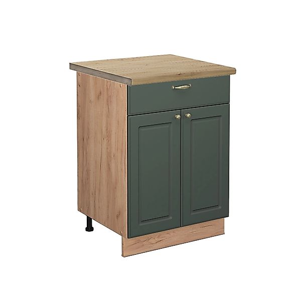 Vicco Küchenunterschrank Fame-Line Grün-Gold Landhaus/Goldkraft Eiche 60 cm günstig online kaufen