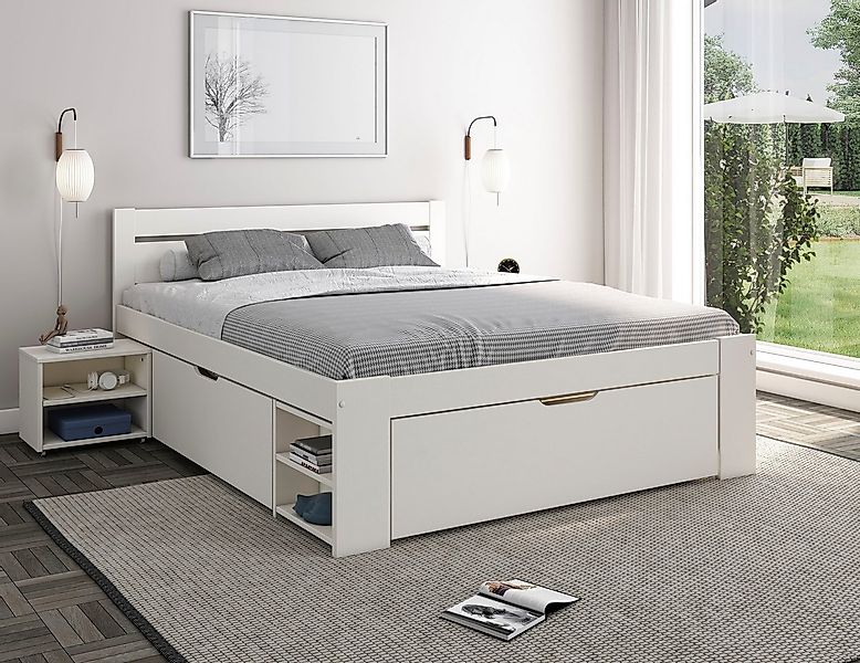 OTTO home Massivholzbett "HANNES " mit Schubladen und Regalen, Nachtschrank günstig online kaufen