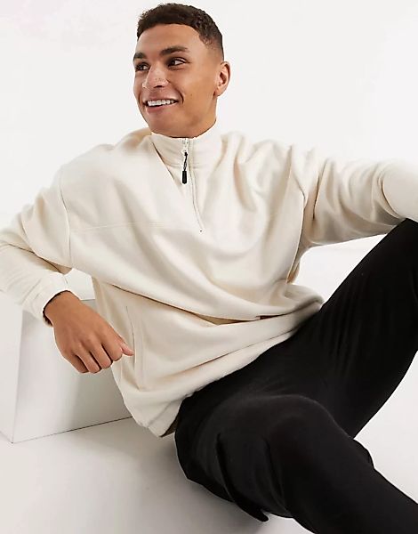 ASOS DESIGN – Oversize-Sweatshirt aus Polarfleece mit kurzem Reißverschluss günstig online kaufen