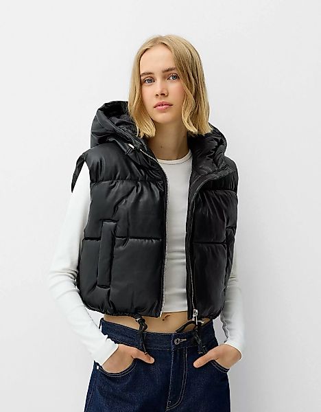 Bershka Weste Aus Kunstleder Mit Kapuze Damen 10-12 Schwarz günstig online kaufen