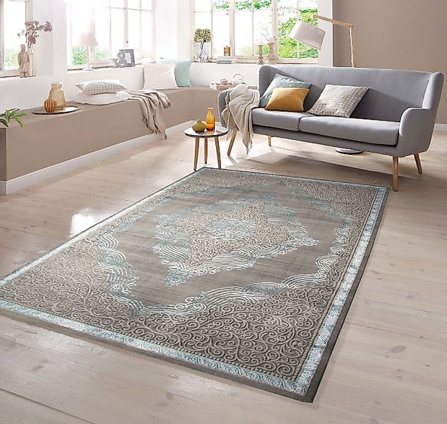 TeppichHome24 Teppich Designer Teppich Orient in Grau Silber Türkis, rechte günstig online kaufen