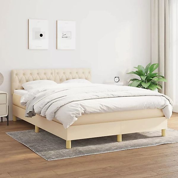 vidaXL Boxspringbett Boxspringbett mit Matratze Creme 140x200 cm Stoff Bett günstig online kaufen