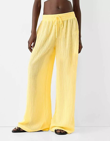 Bershka Wide-Leg-Hose Mit Streifen In Knitteroptik Damen S Gelb günstig online kaufen