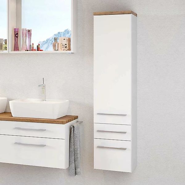 Badezimmer Seitenschrank in Weiß und Wildeiche Dekor hängend günstig online kaufen