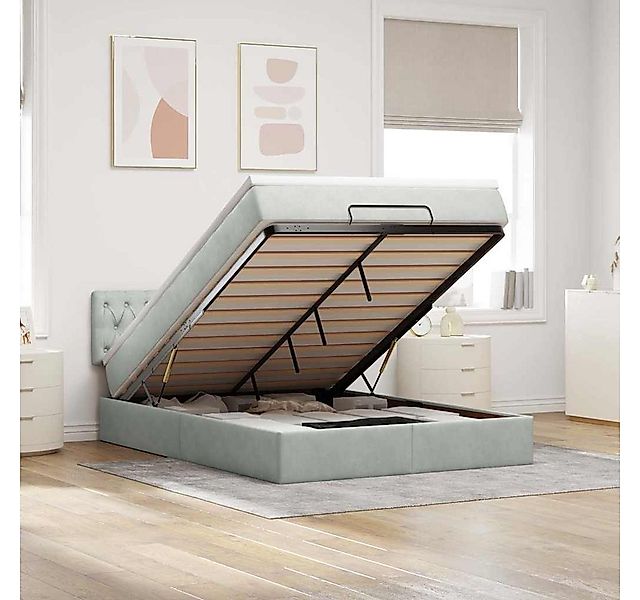 vidaXL Bett, Ottoman-Bett mit Matratze Hellgrau 140x190 cm Samt günstig online kaufen