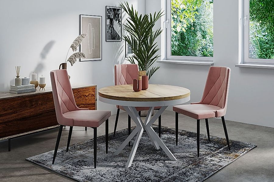 WFL GROUP Esstisch Cloud ausziehbar rund industrial mit weißen Metallbeinen günstig online kaufen