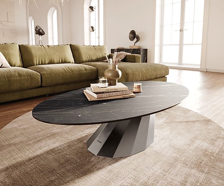 Couchtisch Edge Oval 140x80 cm Keramik Laminam® Noir Desir Braun Parabi Ede günstig online kaufen