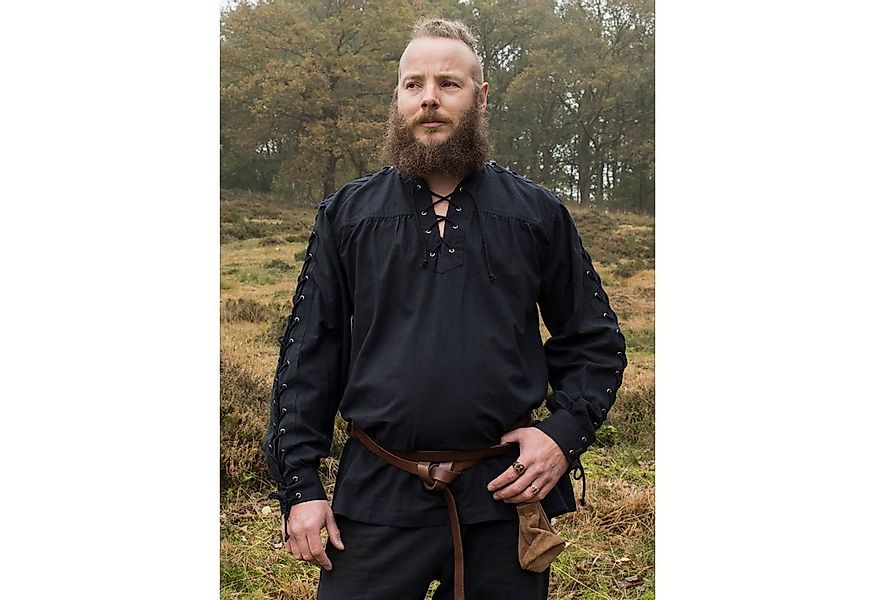 Battle Merchant Wikinger-Kostüm Mittelalter Hemd schwarz mit Schnürung, Cor günstig online kaufen