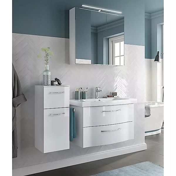 Badezimmer Set, 3-teilig, 82cm Waschbecken, weiß Hochglanz SOLINGEN-66, B/H günstig online kaufen