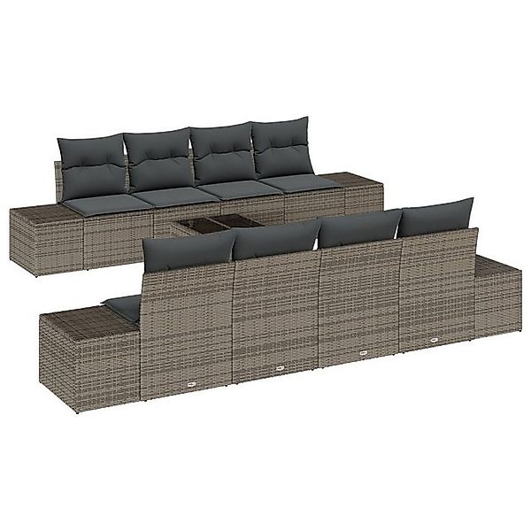 vidaXL Loungesofa 9-tlg. Garten-Sofagarnitur mit Kissen Grau Poly Rattan, 7 günstig online kaufen