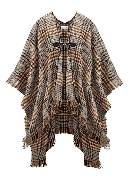 LASCANA Strickponcho Cape modisches Karo Muster günstig online kaufen