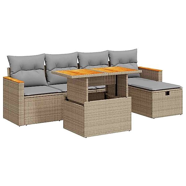 vidaXL 6-Tlg Garten-Sofagarnitur mit Kissen Beige Poly Rattan 3328109 günstig online kaufen