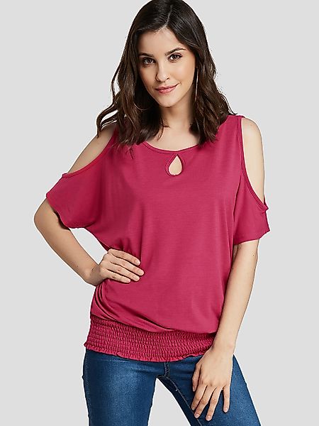 Rose Cold Shoulder Smocking Saum T-Shirt günstig online kaufen
