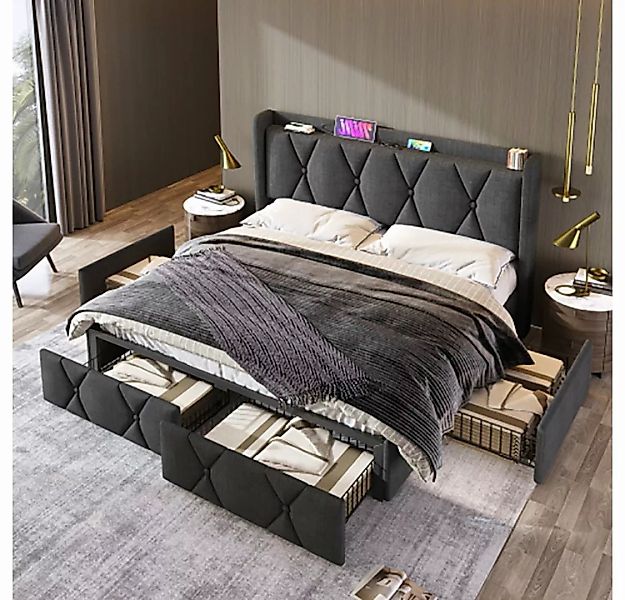 Sweiko Polsterbett, Doppelbett mit Ladefunktion und 4 Schubladen, 160*200cm günstig online kaufen