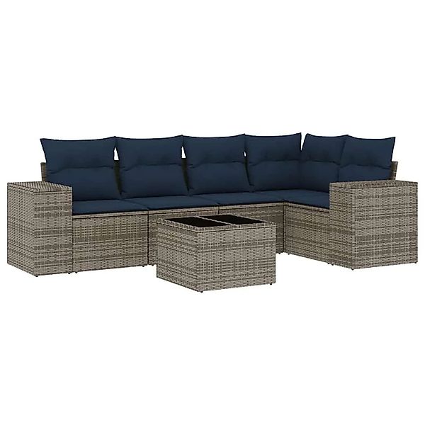 vidaXL 6-Tlg Gartensofa-Set mit Kissen Grau Polyrattan 3222540 günstig online kaufen