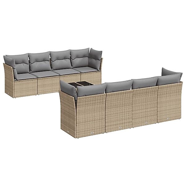 vidaXL 9-Tlg Garten-Sofagarnitur mit Kissen Beige Poly Rattan 3217309 günstig online kaufen