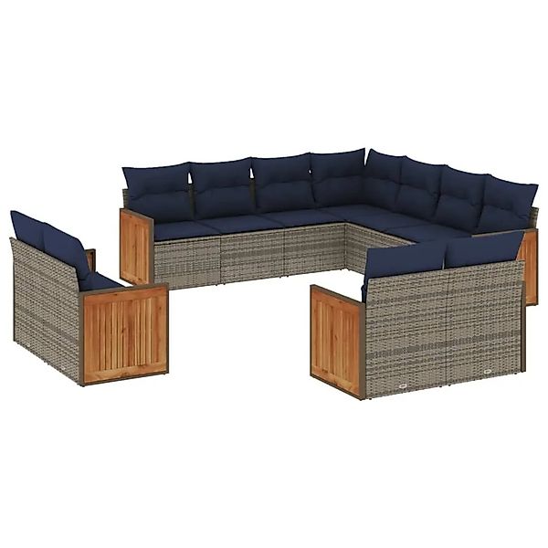 vidaXL 11-Tlg Gartensofa-Set mit Kissen Grau Polyrattan 3228182 günstig online kaufen