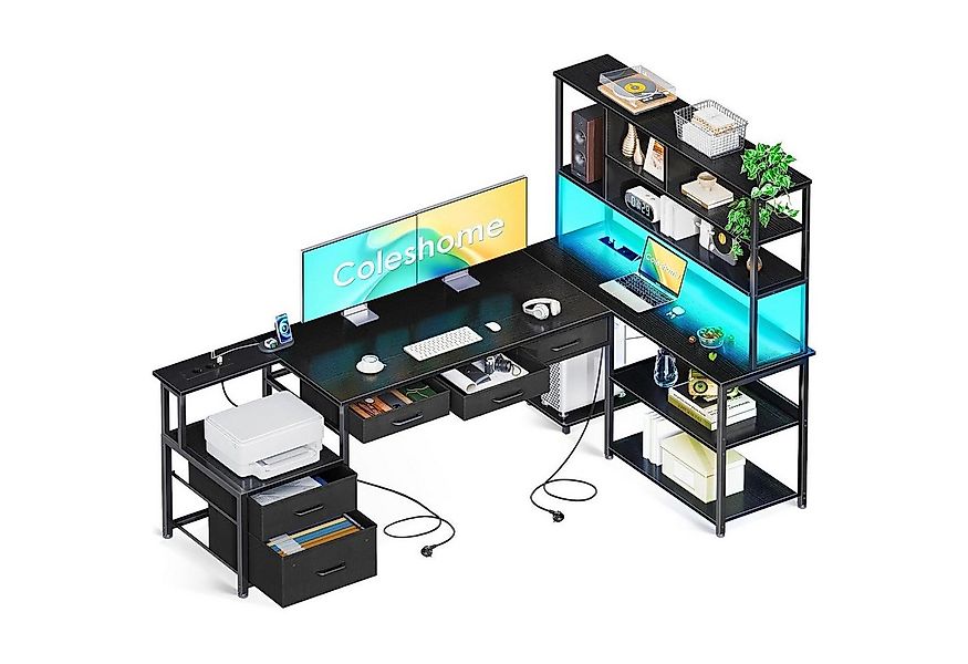 LuxusKollektion Eckschreibtisch Eckschreibtisch L-Form Schwarz LED USB Schu günstig online kaufen