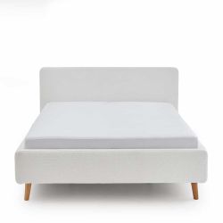 Modernes Polsterbett Cremeweiß mit Vierfußgestell aus Holz Eichefarben günstig online kaufen