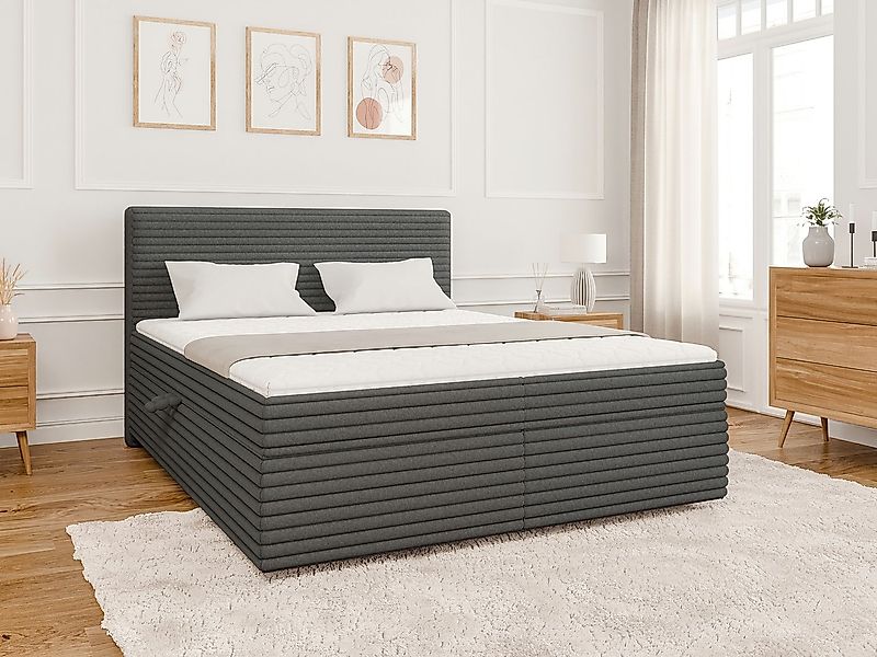S-Style Möbel Boxspringbett Jasper mit Topper und Bettkästen, aus Plüschcor günstig online kaufen