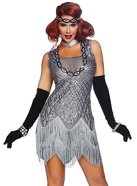 Leg Avenue Kostüm Silbernes Charleston Kleid, Flapperkleid für 20er Jahre M günstig online kaufen