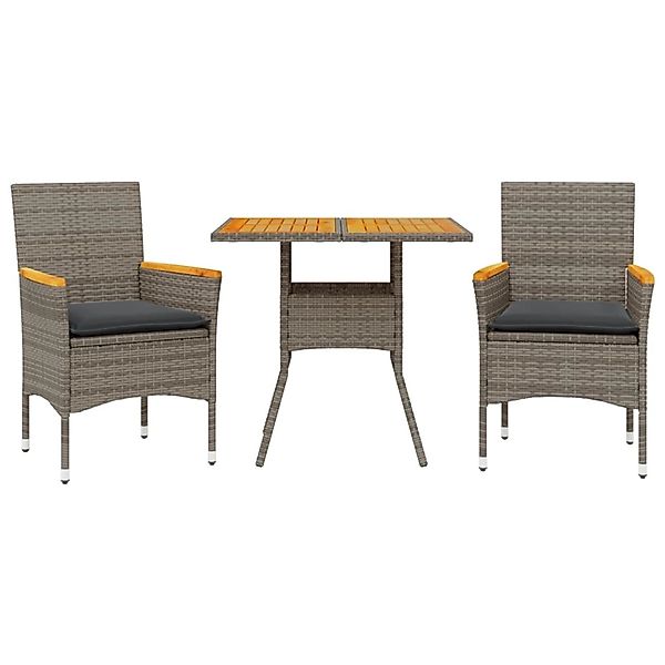 vidaXL 3-Tlg Garten-Essgruppe mit Kissen Grau Poly Rattan Akazie 3278699 günstig online kaufen