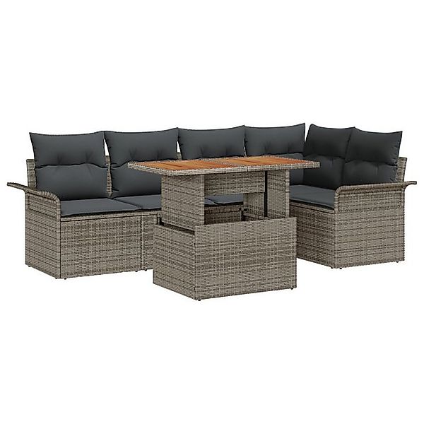 vidaXL Loungesofa 6-tlg. Garten-Essgruppe mit Kissen Grau Poly Rattan, 6 Te günstig online kaufen