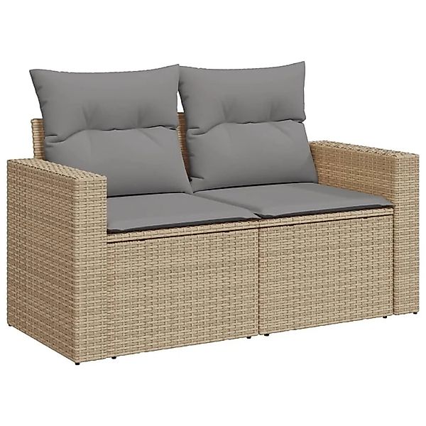 vidaXL Gartensofa mit Kissen 2-Sitzer Beige Poly Rattan 366105 günstig online kaufen