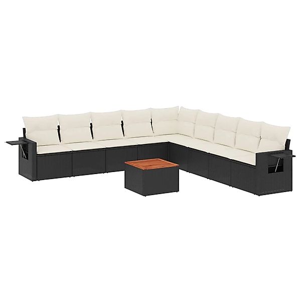 vidaXL 10-Tlg Garten-Sofagarnitur mit Kissen Schwarz Poly Rattan 3256938 günstig online kaufen
