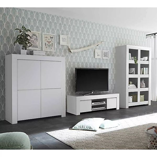 TV Wohnwand in Weiß lackiert modern (dreiteilig) günstig online kaufen