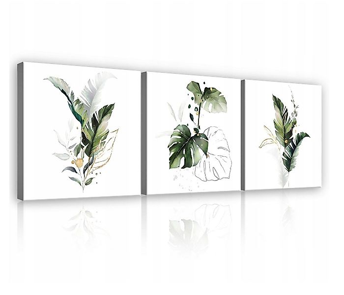 Wallarena Leinwandbild Blätter Pflanzen Weiß Wandbild 3 Teile SET XXL Wandb günstig online kaufen