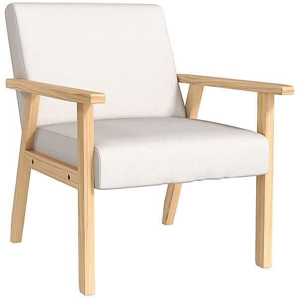 HOMCOM Sessel Leinen Kiefernholzbeine Schaumstoff Cremeweiß 64L x 70B x 72H günstig online kaufen