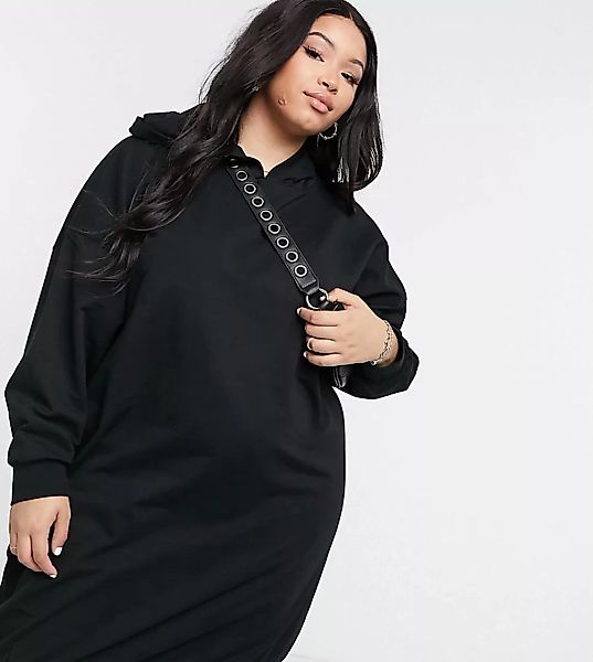 ASOS DESIGN Curve – Schwarzes Sweatshirtkleid mit Kapuze günstig online kaufen