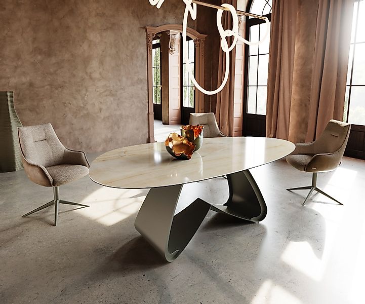 Esstisch Edge Oval 220x120 Keramik Iris FMG Onice Oro W-Gestell Metall Effe günstig online kaufen