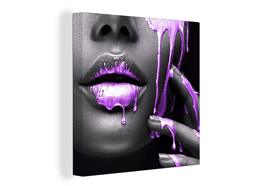 OneMillionCanvasses® Leinwandbild Lippen - Schwarz - Lila, Fotodruck (1 St) günstig online kaufen