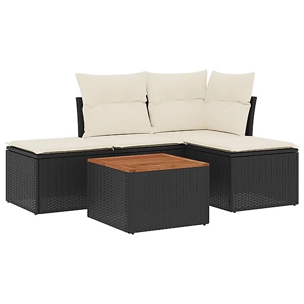 vidaXL 5-Tlg Garten-Sofagarnitur mit Kissen Schwarz Poly Rattan 3223585 günstig online kaufen