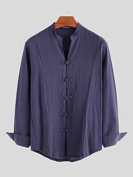 Herren 100% Baumwolle im chinesischen Stil kurze Langarm Stand Collar Plain günstig online kaufen