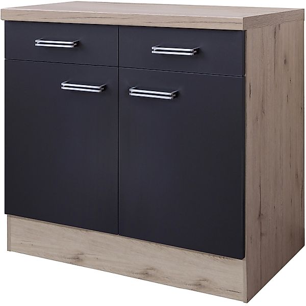 Flex-Well Exclusiv Küchen-Unterschrank Lara 80 cm Anthrazit-San Remo Eiche günstig online kaufen