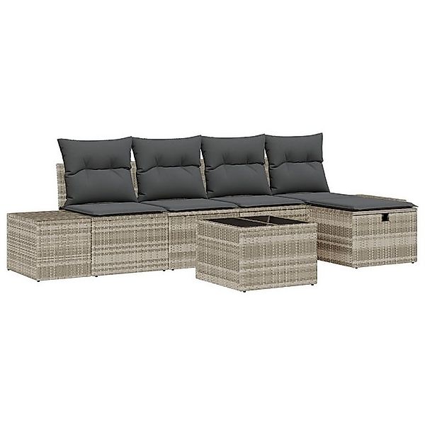 vidaXL Loungesofa 6-teiliges Garten-Sofa-Set mit Kissen hellgrau Poly-Ratta günstig online kaufen