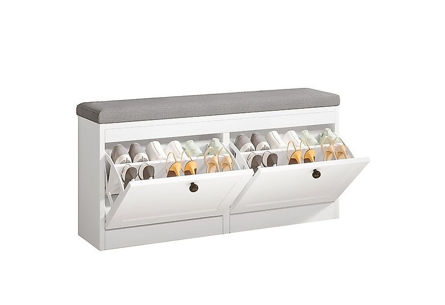 VOWNER Schuhschrank mit 2 Klappen, Sitzbank mit Sitzkissen 106 × 32 × 52 cm günstig online kaufen