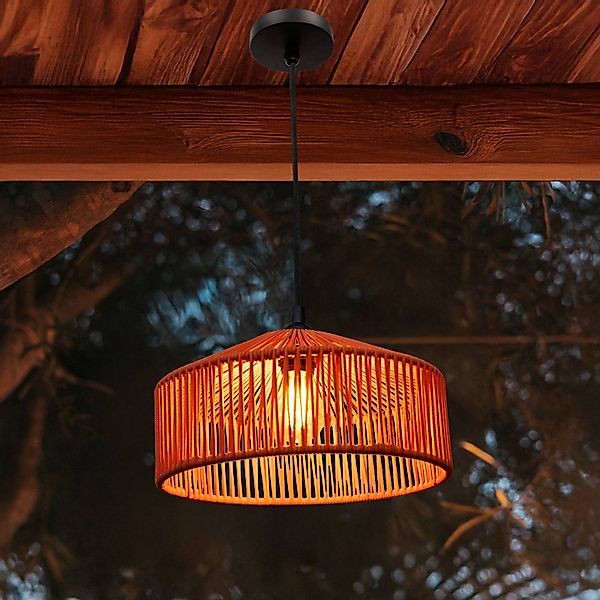 Newgarden Pendellampe Calabardina, braun, Seil, Ø30cm, IP44 günstig online kaufen
