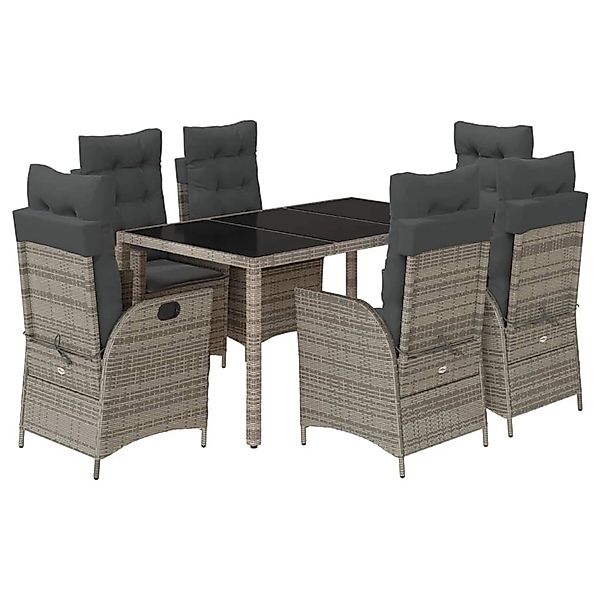 vidaXL 7-Tlg Garten-Essgruppe mit Kissen Grau Poly Rattan 3213080 günstig online kaufen