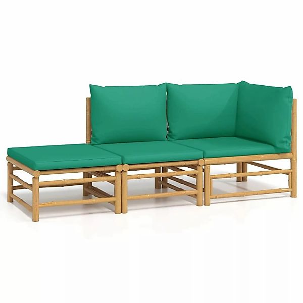 Vidaxl 3-tlg. Garten-lounge-set Mit Grünen Kissen Bambus günstig online kaufen