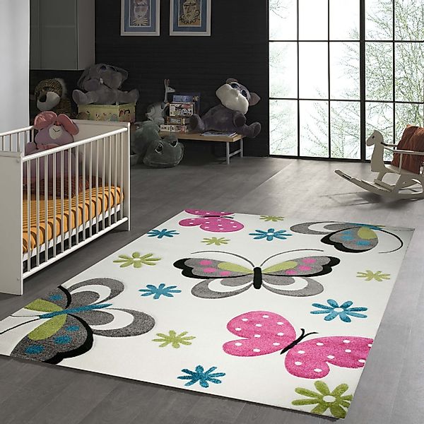 TeppichHome24 Kinderteppich Kinderteppich Schmetterling Design Creme günstig online kaufen
