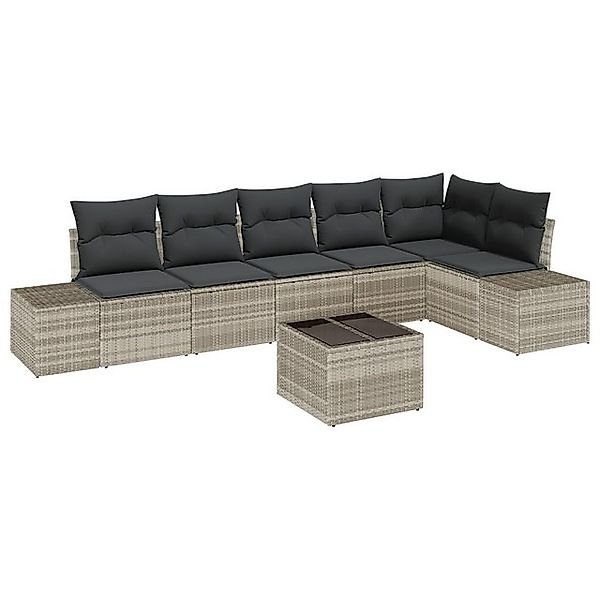 vidaXL Loungesofa 7-teiliges Garten-Sofa-Set mit Kissen in Grau aus Poly-Ra günstig online kaufen