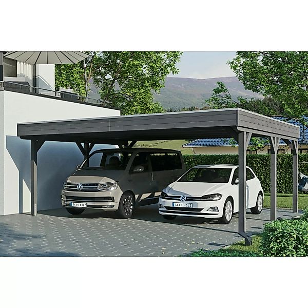 Skan Holz Carport Grunewald 622 cm x 554 cm mit Aluminiumdach Schiefergrau günstig online kaufen