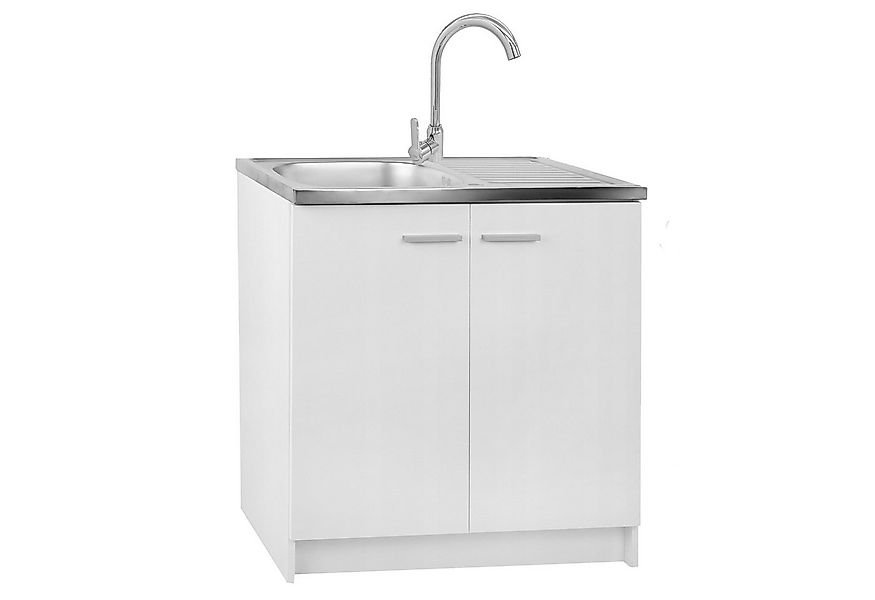STAMAR Spülenschrank Küchenunterschrank 80 cm Weiß mit Spüle Armatur Chrom günstig online kaufen