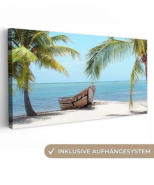 OneMillionCanvasses® Leinwandbild Panorama Palme - Boot - Strand, Fotodruck günstig online kaufen