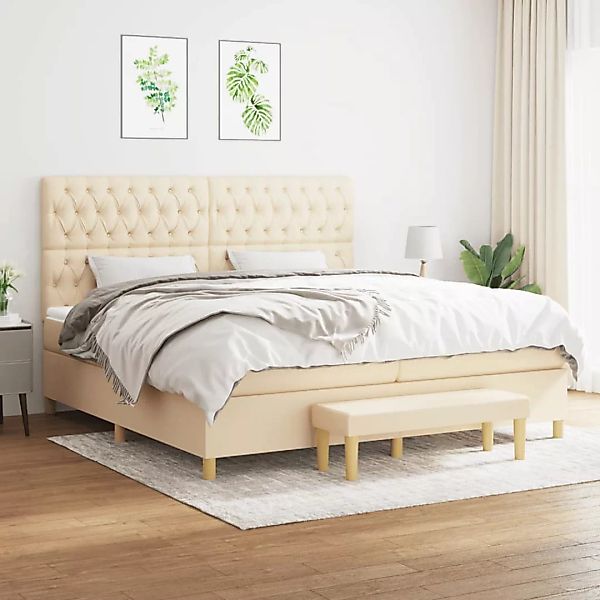 vidaXL Boxspringbett Boxspringbett mit Matratze Creme 200x200 cm Stoff Bett günstig online kaufen