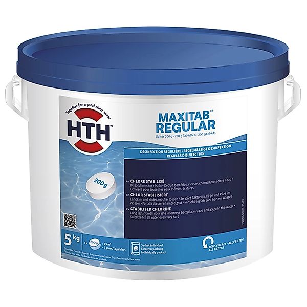 HTH 5 kg MaxiTab Regular 200g Chlor Tabletten Langsam Löslich Desinfektion günstig online kaufen